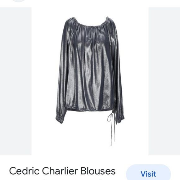 Cedric Charlier Designer Luxury Blouse Womens Size 8 Lead Metallic Acetate Silk - Picture 1 of 16